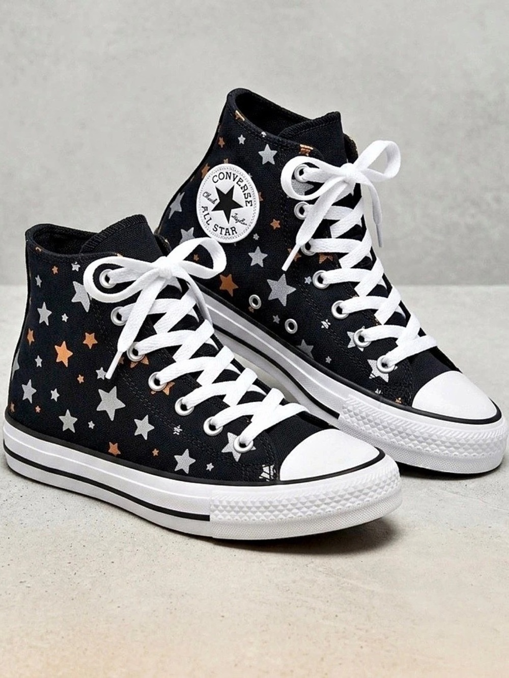 Converse Chuck Taylor All Star High Top Star Print Sneakers in Black & White